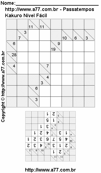 Passatempo Kakuro Para Imprimir Com Respostas
