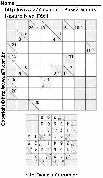 Passatempo Kakuro Para Imprimir Com Resposta