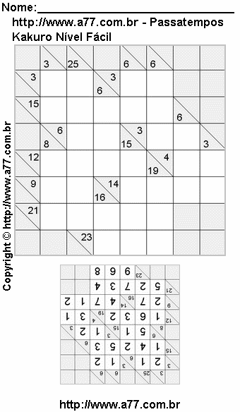 Passatempo Kakuro Para Impressão Com Respostas