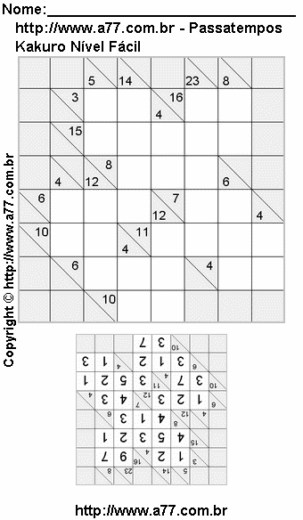 Jogo Fácil de Kakuro Para Imprimir