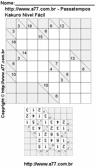 Jogo Fácil de Kakuro Para Impressão