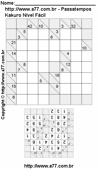 Kakuro Para Impressão Grátis Nível Fácil
