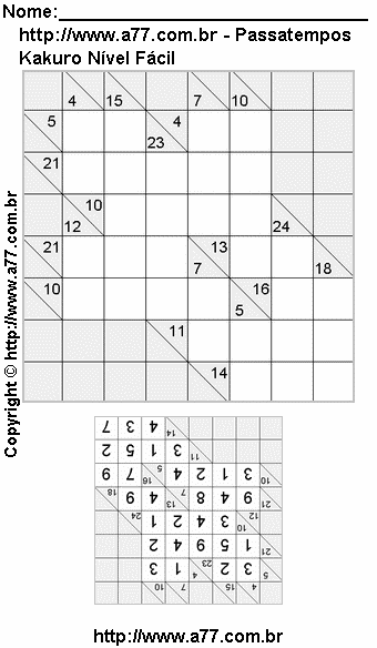 Kakuro Para Imprimir Fácil Com Respostas