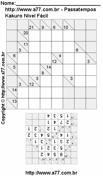 Kakuro Nível Fácil Para Imprimir