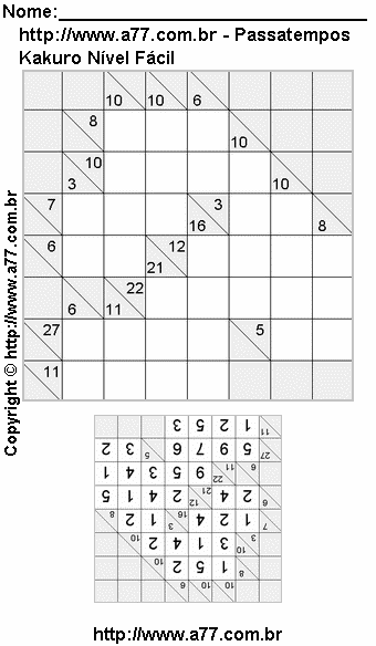 Jogo de Kakuro Para Impressão Com Respostas