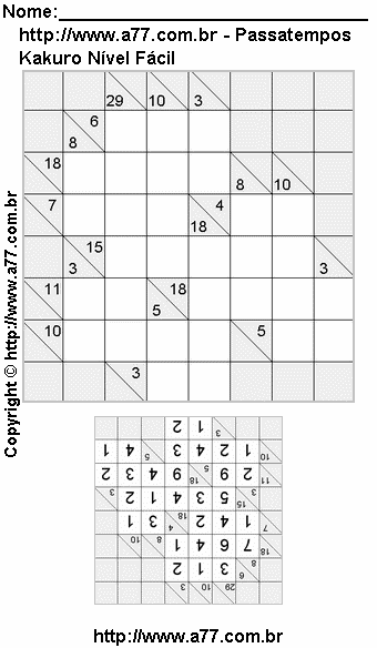Jogo Kakuro Para Imprimir Com Respostas
