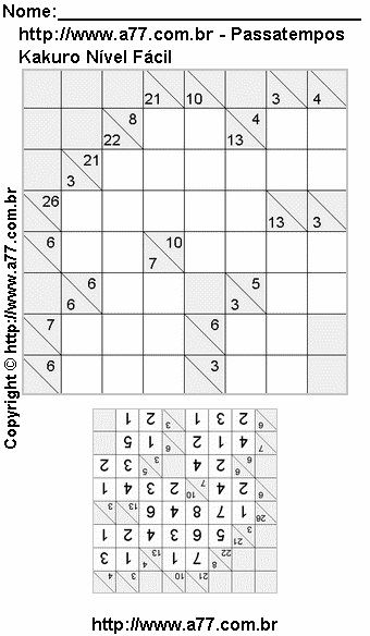 Passatempo Kakuro Para Imprimir Com Resposta