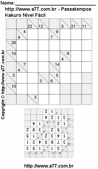 Passatempo Kakuro Para Impressão Com Respostas