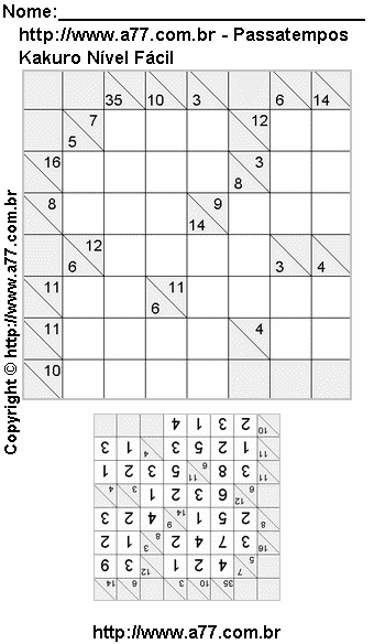 Jogo Fácil de Kakuro Para Impressão