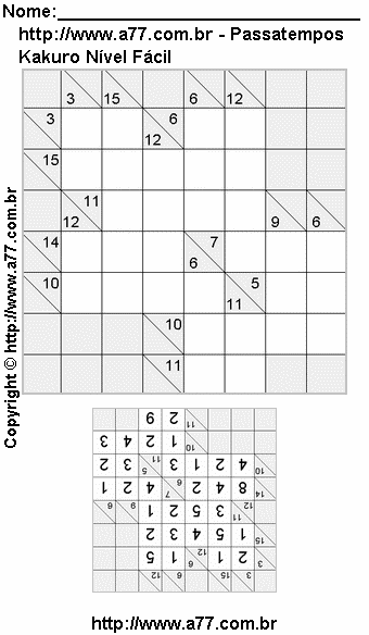 Passatempo Fácil de Kakuro Para Imprimir