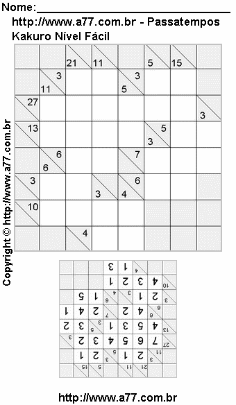 Passatempo Fácil de Kakuro Para Impressão