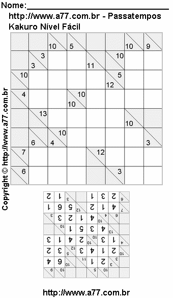 Kakuro Para Impressão Nível Fácil