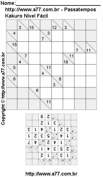 Kakuro Para Impressão Grátis Nível Fácil