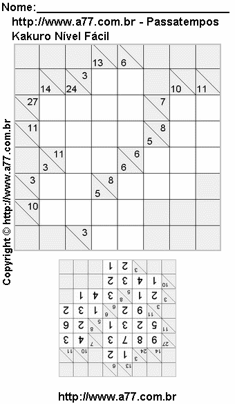 Kakuro Para Impressão Fácil Com Respostas