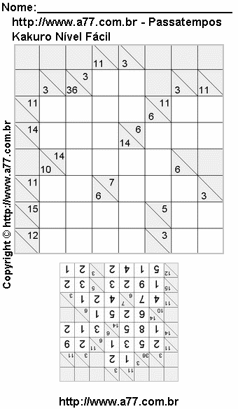 Jogo de Kakuro Para Imprimir Com Respostas