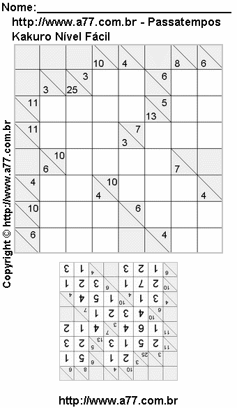 Jogo de Kakuro Para Imprimir Com Resposta