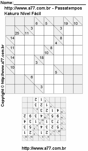 Jogo de Kakuro Para Impressão Com Respostas