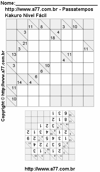 Jogo Kakuro Para Imprimir Com Resposta