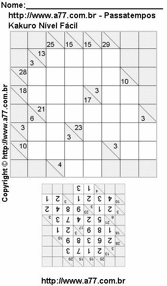 Jogo Kakuro Para Impressão Com Respostas