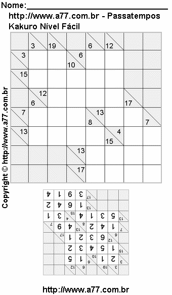 Passatempo de Kakuro Para Imprimir Com Respostas