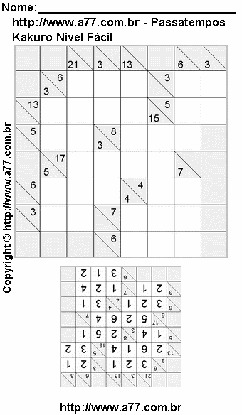 Passatempo Kakuro Para Impressão Com Respostas