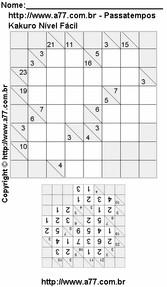 Passatempo Kakuro Para Impressão Com Respostas