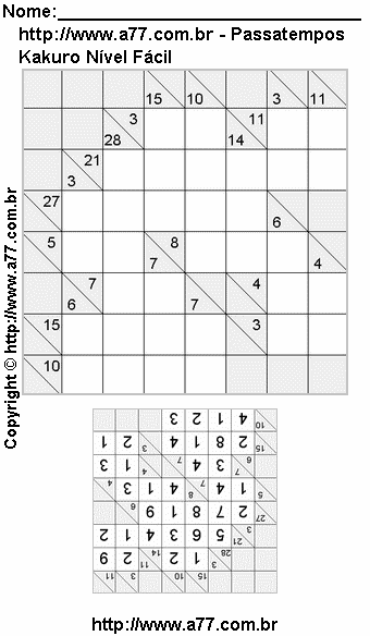 Kakuro Para Impressão Nível Fácil
