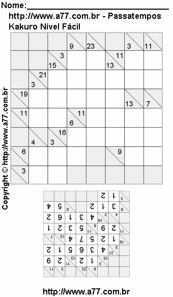 Kakuro Grátis Para Impressão Nível Fácil