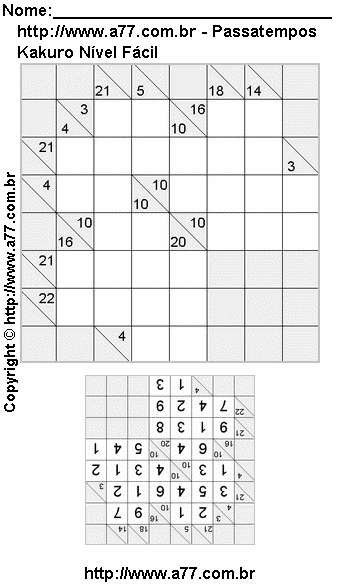 Kakuro Para Imprimir Fácil Com Respostas