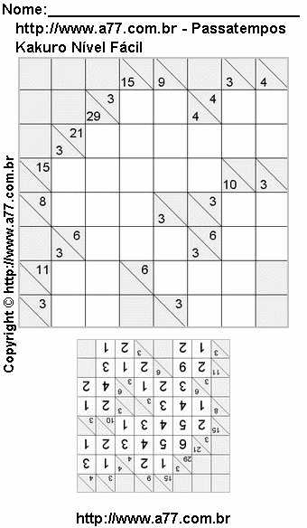 Kakuro Para Imprimir Fácil Com Resposta