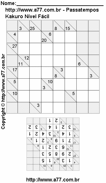 Kakuro Para Impressão Fácil Com Respostas