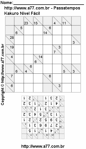 Kakuro Para Impressão Fácil Com Resposta