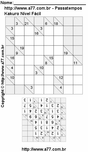 Kakuro Nível Fácil Para Imprimir Com Respostas
