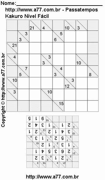 Jogo de Kakuro Para Imprimir Com Respostas