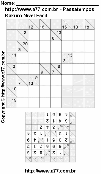 Jogo Kakuro Para Imprimir Com Resposta