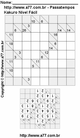 Jogo Kakuro Nível Fácil Para Imprimir Com Resposta