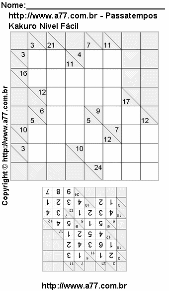 Passatempo Kakuro Para Imprimir Com Resposta