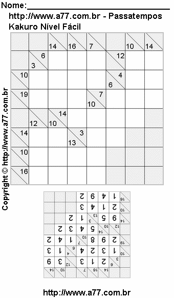 Passatempo Fácil de Kakuro Para Impressão