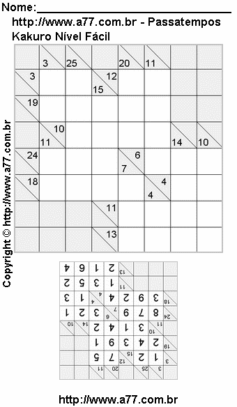 Kakuro Para Impressão Grátis Nível Fácil
