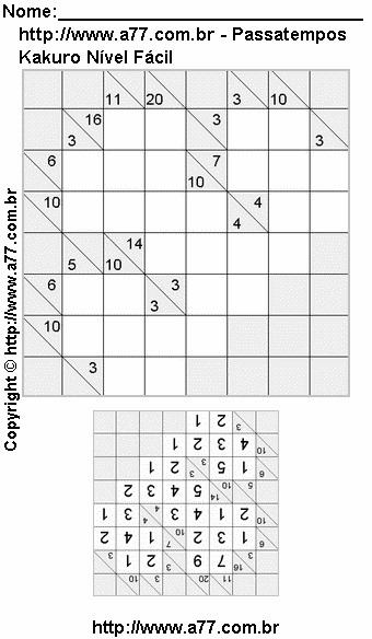 Kakuro Para Imprimir Fácil Com Resposta