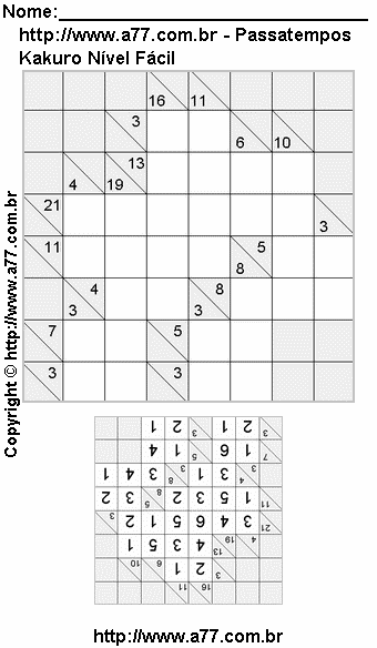 Jogo Kakuro Para Imprimir Com Resposta