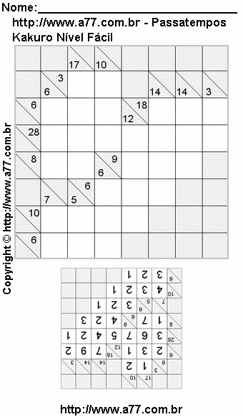Passatempo Kakuro Para Imprimir Com Respostas