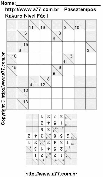 Passatempo Kakuro Para Imprimir Com Resposta