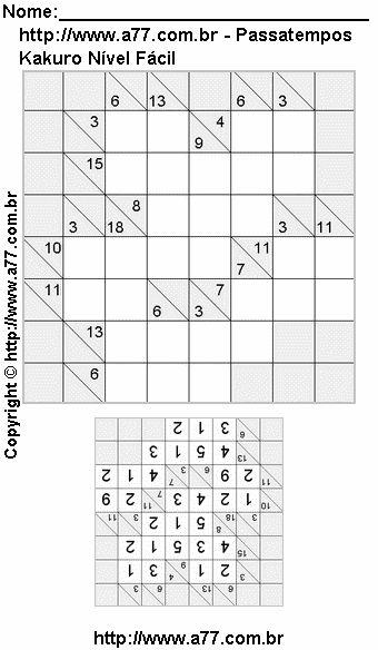 Passatempo Kakuro Para Impressão Com Respostas
