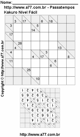 Jogo Fácil de Kakuro Para Imprimir