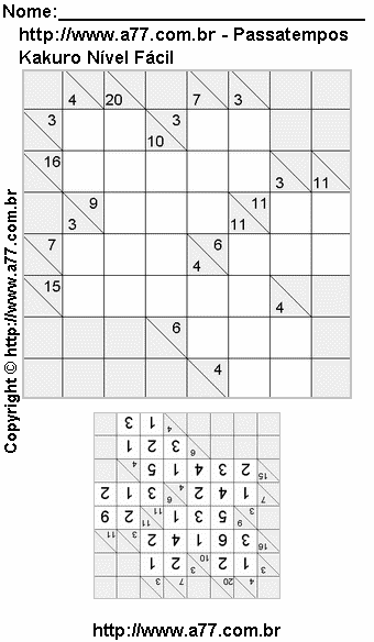 Passatempo Fácil de Kakuro Para Imprimir