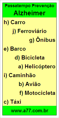 Palavras Cruzadas Para Idosos Tema Meios de Transporte