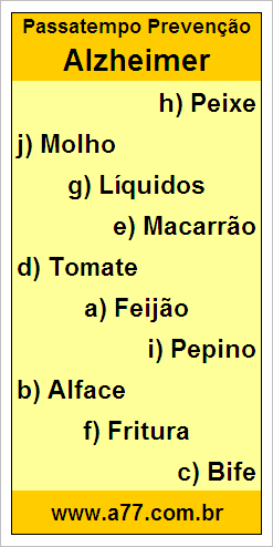 Palavras Cruzadas Para Idosos Tema Hora do Almoço