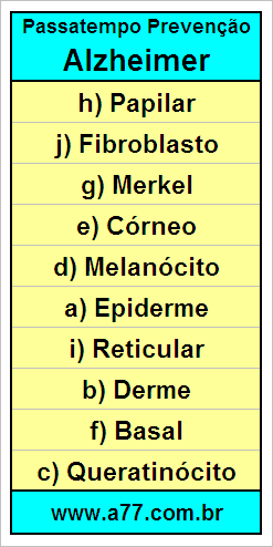 Palavras Cruzadas Para Idosos Tema Dermatologia