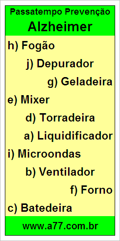 Palavras Cruzadas Para Idosos Tema Eletrodomésticos